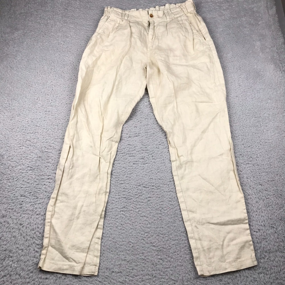 Johnny Was Pants Womens M (30x29) Biege 100% Linen High Rise Straight *Flaws